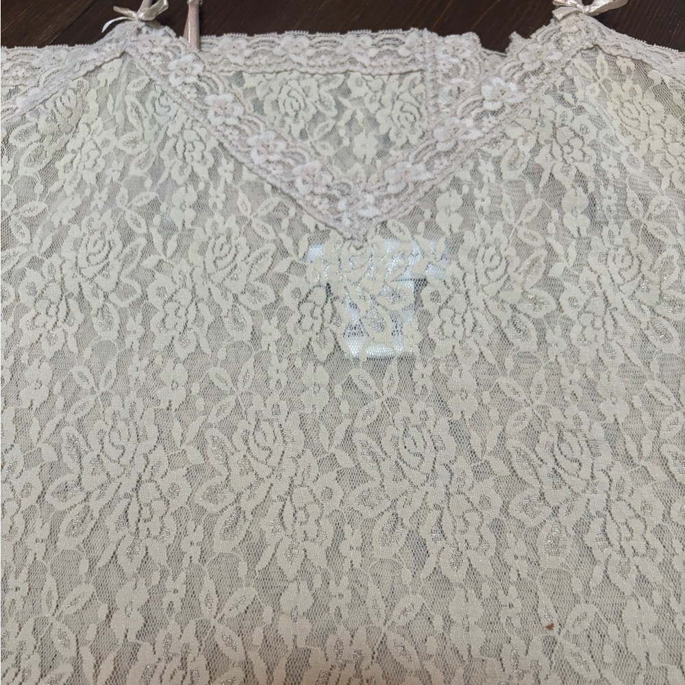 MORGAN TAYLOR INTIMIDATES Cream Bow Lace Slip Dress Sleep Wear PJ’s Size L - Picture 8 of 13